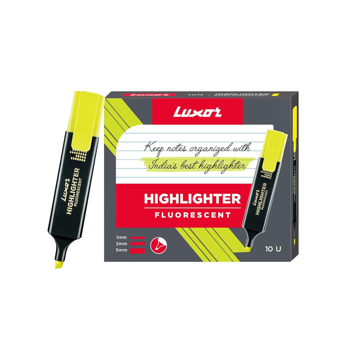 Luxor Fluorescent Highlighter |Pack of 10 |Yellow Colour